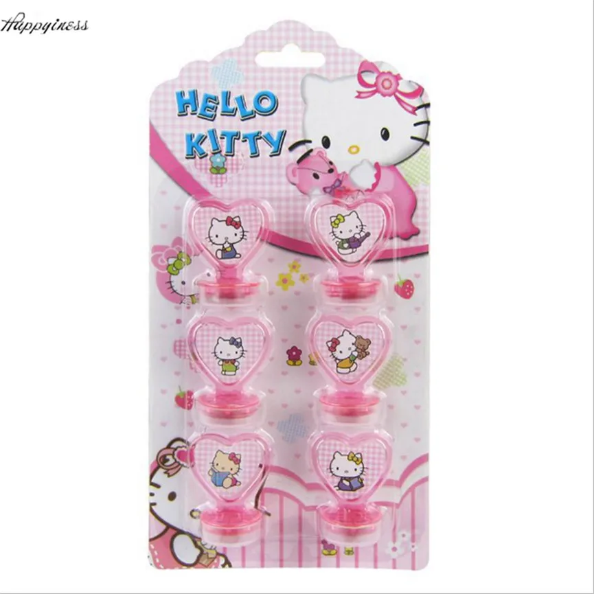 Hot HotHotBirthday Party Supplies 6pcs/set Hello Kitty Rubber Stamp Funny princess For Kids Decor Cartoon Seal Stamper | Дом и сад
