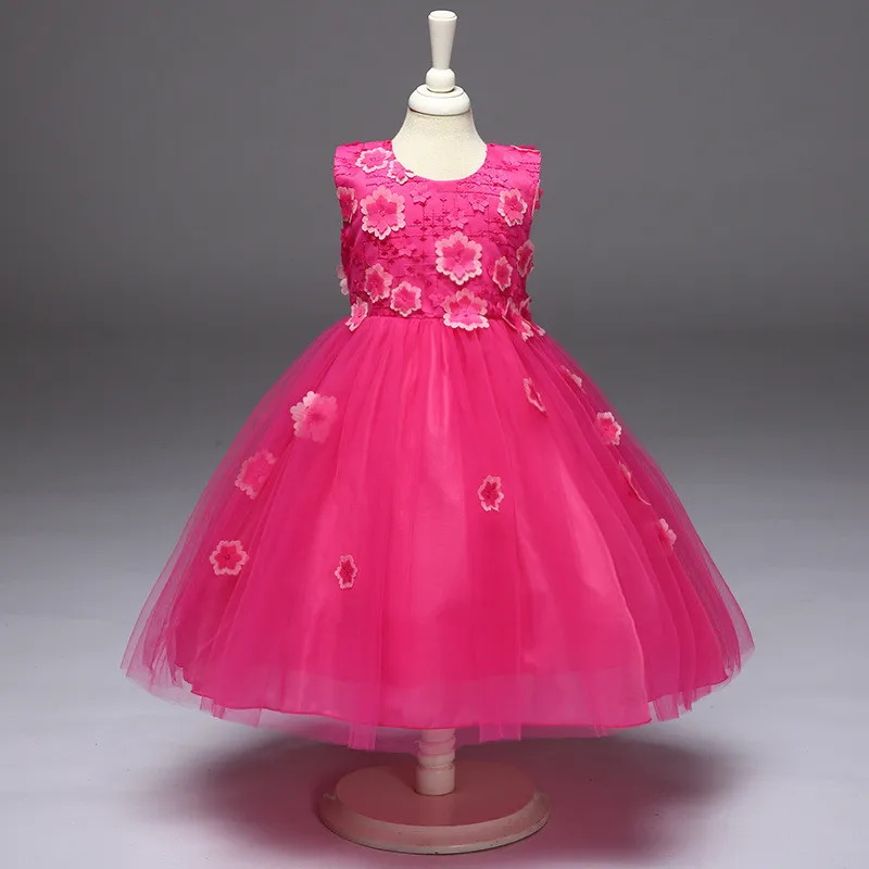 

2017 Summer Flower Mesh Dress for Girls Pageant Party Princess Formal Prom Gowns 2-8 Years Childern's Day Girl Floral Vestido