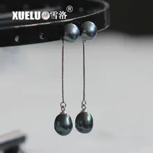 XUELUO 925 Sterling Fashion Jewelry Double Black Real Natural Genuine Freshwater Pearl Earrings for lady huge pair of 11mm natural tahitian genuine black perfect round pearl earring