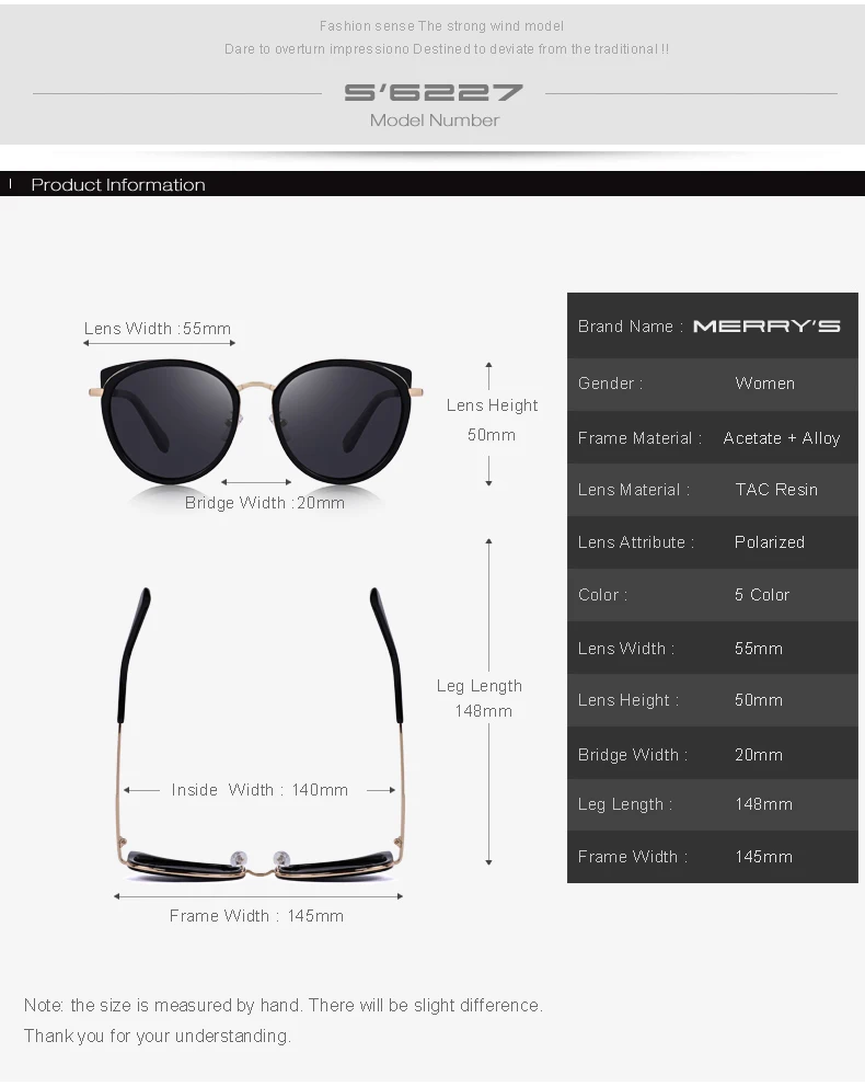 MERRYS, дизайнерские женские солнцезащитные очки кошачий глаз, Дамская мода, поляризационные солнцезащитные очки, металлические дужки, защита от уф400 лучей, S6227