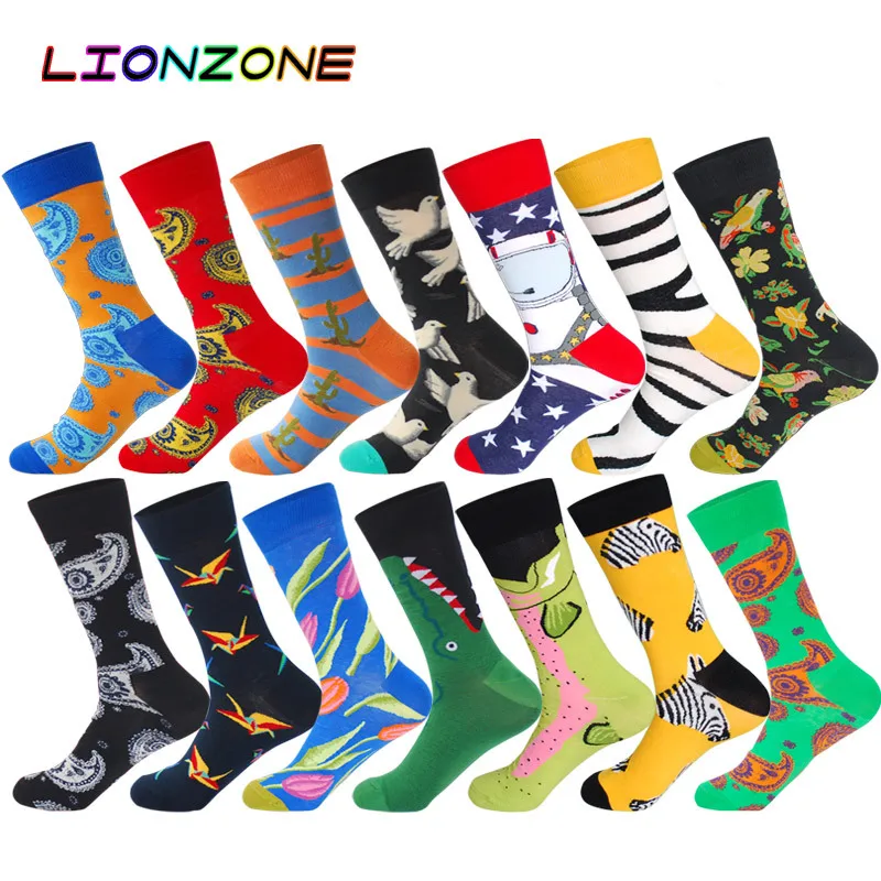 

LIONZONE Men Funny Socks Pokemon Animal Plant Floral Totem High Quality Combed Cotton Breathable Brand Socks Grappige Sokken