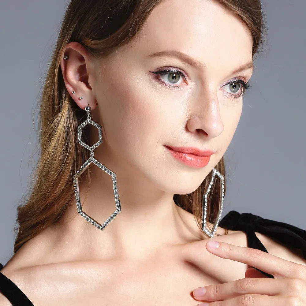 016 New Trendy Simple Design Geometric Drop Earrings for Women Square Crystal Drop Earings