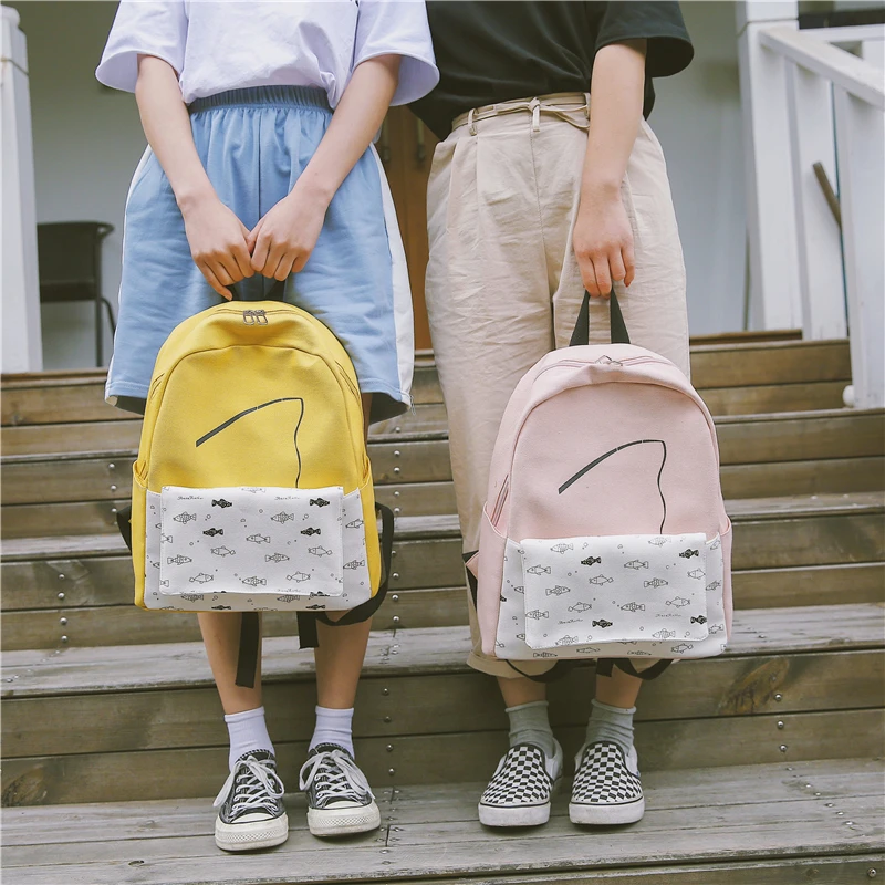 Menghuo 2 Pcsset Women Backpacks Cute Fish School Bag for Teenage Girls Printing Canvas Backpack Ladies Shoulder Bags Mochilas (44)