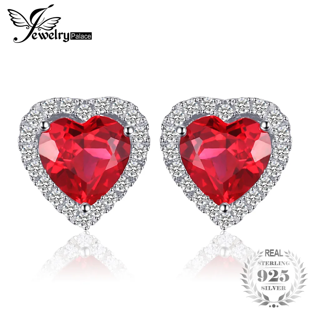 Jewelrypalace Сердце океана 3.8ct создан красный рубин любовь навсегда Halo Серьги 925