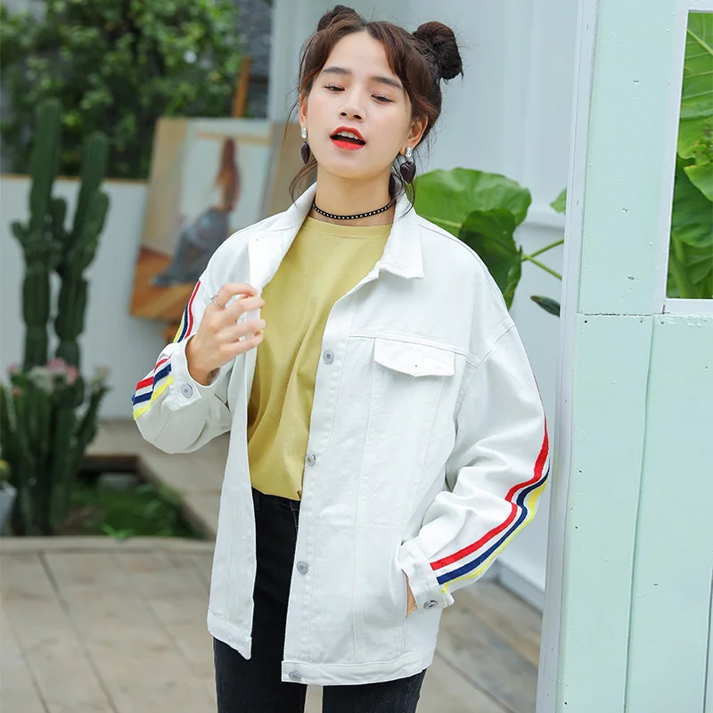 High Quality Vintage Fashion Ribbons Sleeve Denim Jacket Embroidery Letter Loose Back Applique