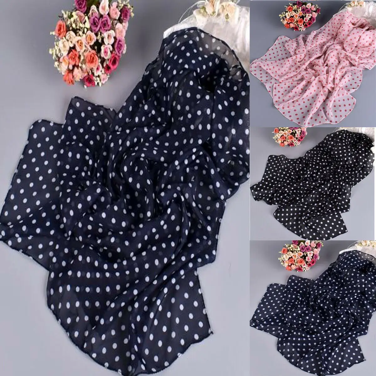 

2019 Newest Women Lady Polka Dot Print Scarf Fashion Casual Wild Single Item Chiffon Soft Scarves Outdoor Wrap Shawl Stole