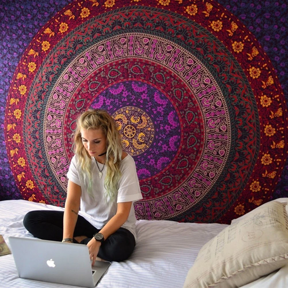 Tanie Enipate duża Mandala gobelin indyjski ścienny wiszący ręcznik plażowy bohemian poliester cienki koc joga szal mata 180x146cm koc