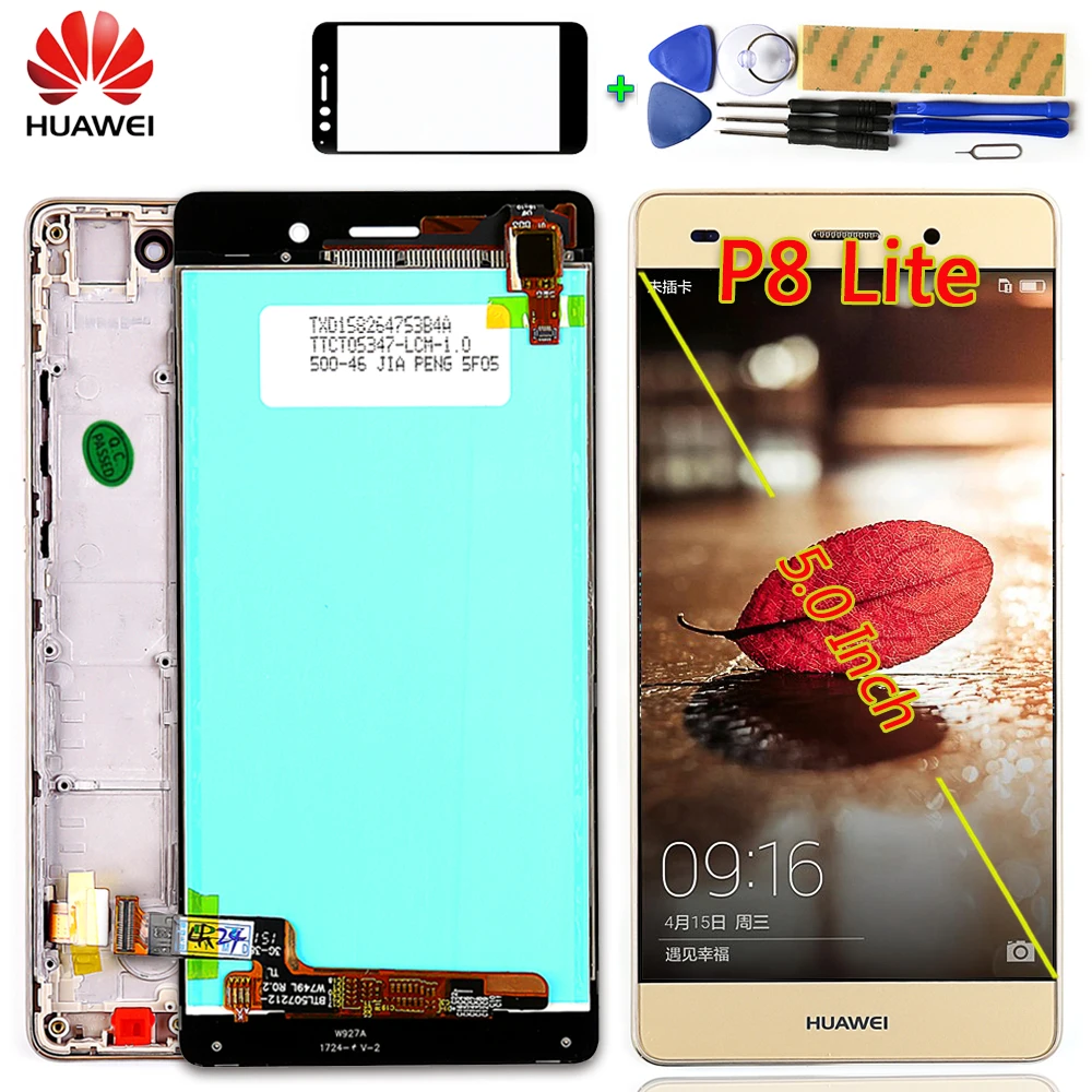 

Huawei 5.0 inch LCD display For Huawei P8 Lite ALE-L21 1280*720 Touch Screen Digitizer Assembly display Frame Free glassfilm