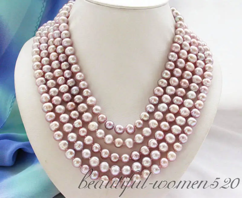 

Z4519 Long 100" 10mm lavender round freshwater cultured pearl necklace