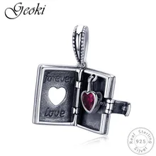 Geoki стерлингового серебра 925 Forever Love письмо книга Подвески fit браслет Pandora коробка сердце бусинами Цепочки и ожерелья Подвеска DIY