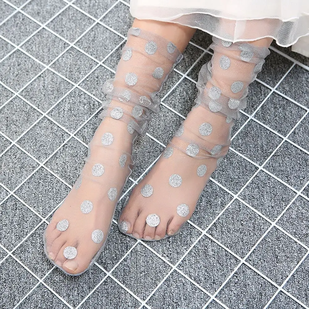 

1Pair Newest Sexy Fishnet Ankle Transparent Socks Lady Summer Polka Dot Mesh Lace Fish Net Short Socks Mesh Hosiery Women Ruffle