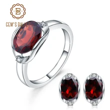GEM'S BALLET великолепное 925 пробы Серебряное обручальное ювелирное изделие натуральный красный гранат драгоценный камень кольцо серьги набор украшений для женщин