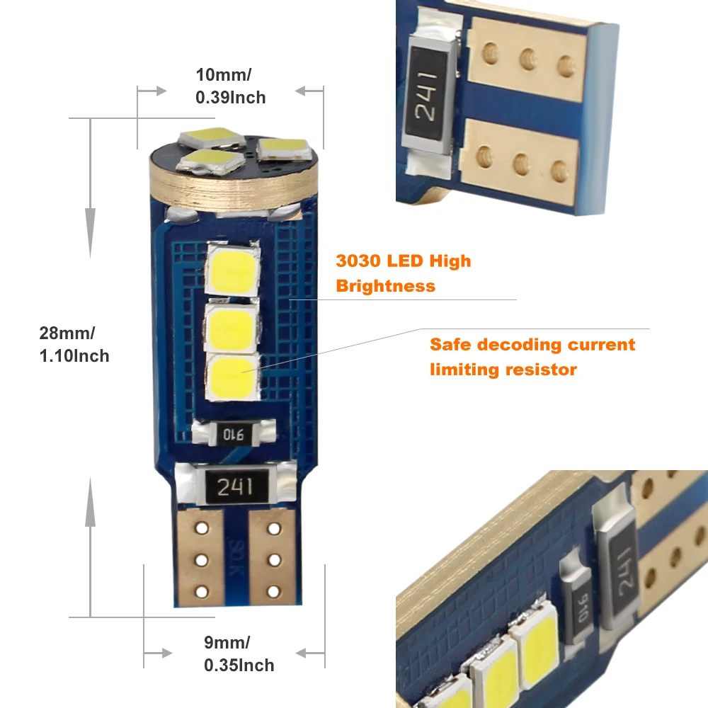 T10 W5W светодиодный лампы Canbus Нет Ошибка 168 194 3030 9 SMD для автомобилей габаритный