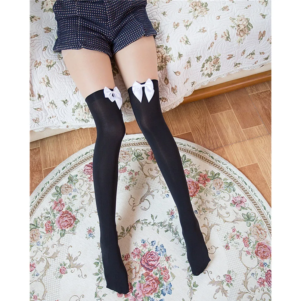 

Velvet Lady Spring And Autumn White Stockings Bow Sexy Knee Socks Sexy Stocking calcetines mujer largos dlugie skarpetki #0