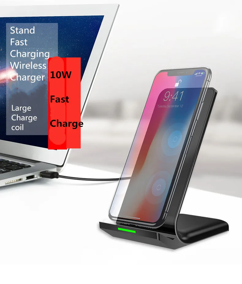 10 Вт Qi подставка Беспроводное зарядное устройство для iPhone X XS XR 8 Plus быстрая Беспроводная зарядная панель для samsung S8 S9 S10 Xiaomi Mi 9 зарядное устройство