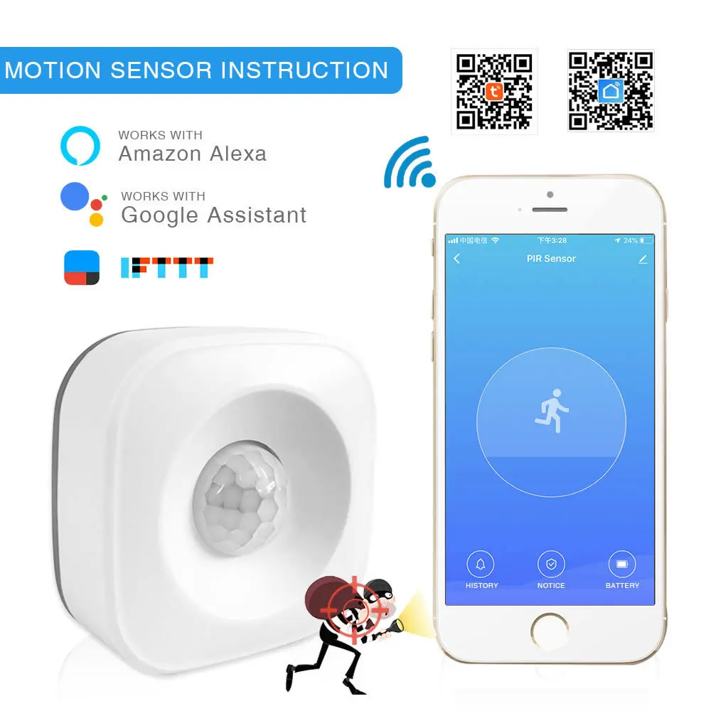 WIFI PIR датчик движения беспроводной пассивный инфракрасный детектор охранная