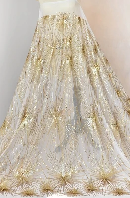Высокая конец вышивка с золотыми блестками кружевной материал для свадьбы платье тюль юбка материал ткани для пэчворка kumas telas por metros - Цвет: white mesh