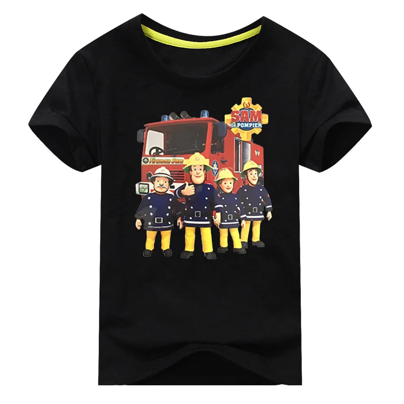 Лидер продаж, детские футболки с рисунком пожарного Сэма, одежда для детей, футболки с короткими рукавами футболка из хлопка для мальчиков и девочек, костюм, DX008 - Цвет: Type1 Black