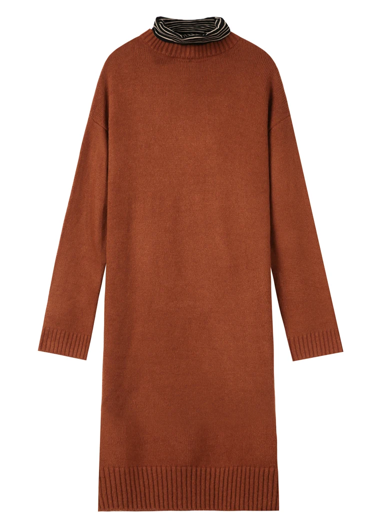 SAM'S TREE однотонное Полосатое платье-свитер с воротником-хомутом из кусков, минималистичное женское платье-свитер, осень, повседневные женские платья с длинным рукавом