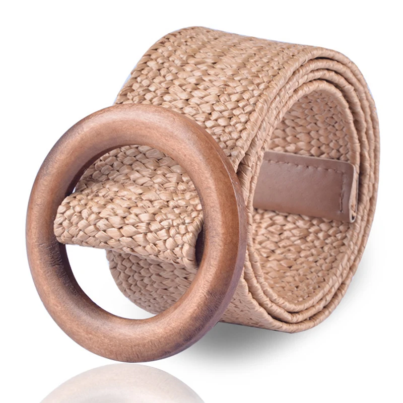 

Wooden Braided Belt Ladies Casual Summer Decorate Dress Belt High Quality Waist Woven cummerbund Elastic Woman Belt Waistband