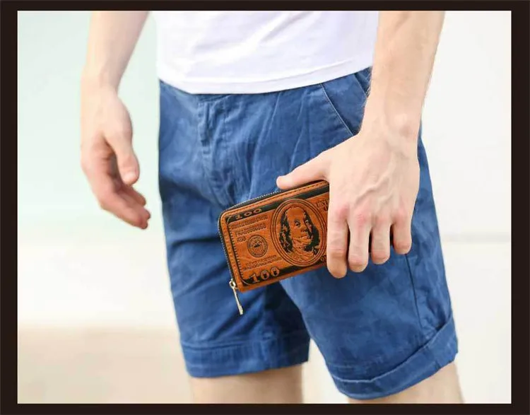 Творческий мужской бумажник в винтажном стиле с отделением для монет, на молнии Водонепроницаемый из искусственной кожи кошелек доллар узор длинные деньги держатель для карт клатч-кошелек