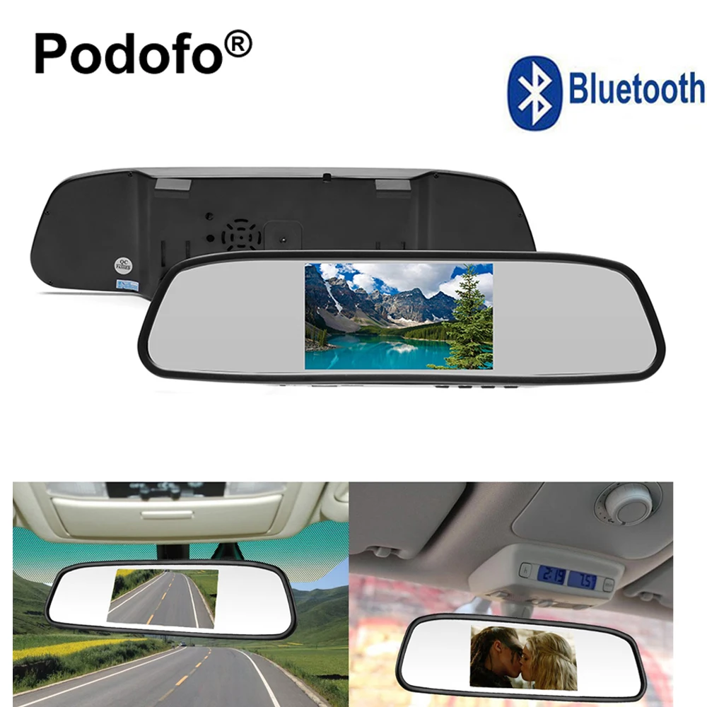 

Podofo 4.3" TFT LCD Car Backup Mirror Monitor with Bluetooth FM transmitter MP5 USB Card Support 2 Ways Video Inputs Car-styling