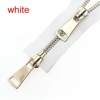 white 1 шт. 70/90 см металлическая молния с двойными ползунками медная молния для пуховиков пальто одежда молния ремонт латунь зуб D673 - Цвет: white