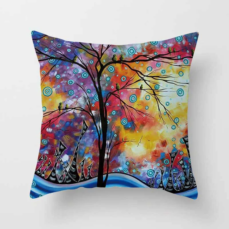 3D printed square pillow case 45*45cm Magic tree cushions pillowcase  linen waist cushion cover creative pillowcases PP40-2