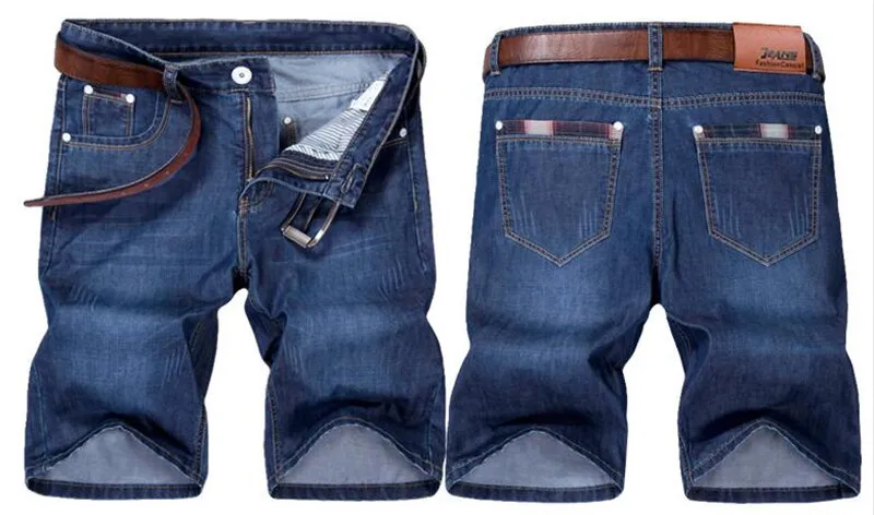 Новые Качественный хлопок модные Повседневное тонкий прямой Короткие джинсы для Для мужчин, джинсовые летние джинсы Для мужчин шорты Большой Размер(44) 46 48 50 - Цвет: Dark blue