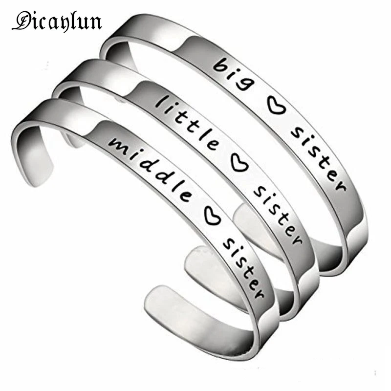 

DICAYLUN Stainless Steel Little Middle Big Sister Bracelet Open C Bangle Jewelry Accessories Sister Birthday Gifts For Cousins