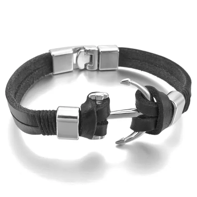 Men S Anchor Bracelet Alloy Genuine Leather Bangle Cord Black Silver Men S Anchor Bracelet Alloy Genuine Leather Bangle Cord Black Silver Nautical Biker Brand New Whole