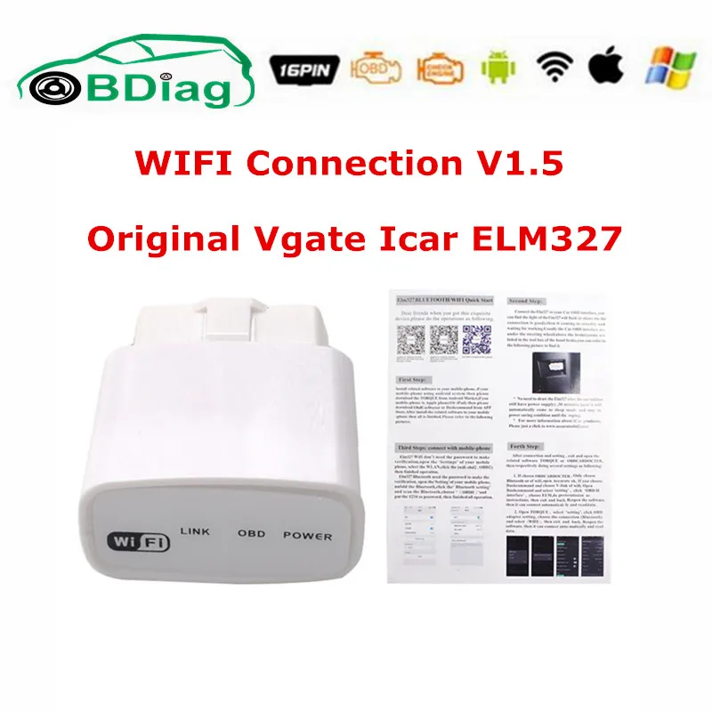 

Original Vgate Icar WIFI ELM327 V1.5 ELM 327 WI-FI 1.5 OBD2 Code Scanner Diagnostic Tool Interface For iOS/Android/PC Free Ship