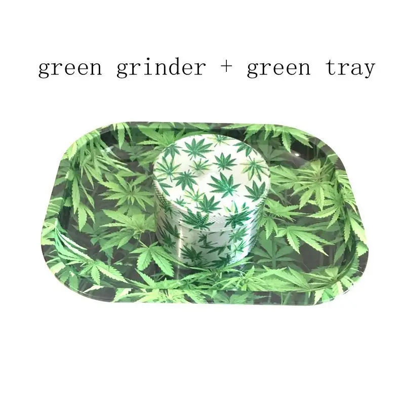

big green herb grinder weed metal with green tray Preferential set hot sale for weed tobacco smoke glass