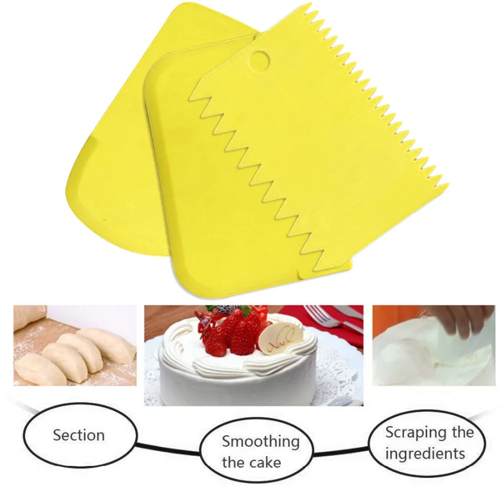 3Pcs Plastic Dough Icing Fondant Scraper Cake Decorating Baking Pastry Tools New