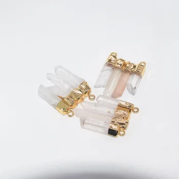 

Free Shipping Big Rectangle Natural Stone Gold Point charm pendant girl Rock Clear Crystal Quartz pendant for women accessories