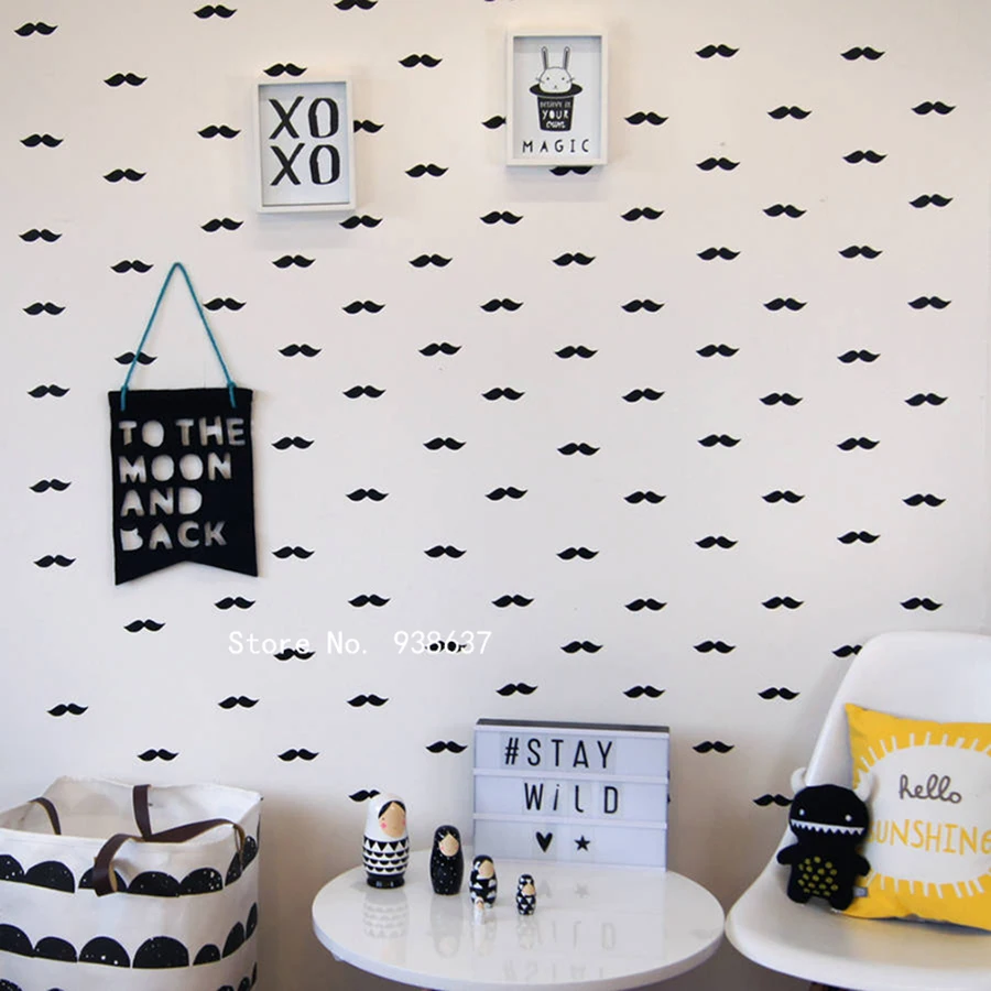 120pcs Lot Funny Diy Wall Sticker Hipster Flying Moustache Vinyl