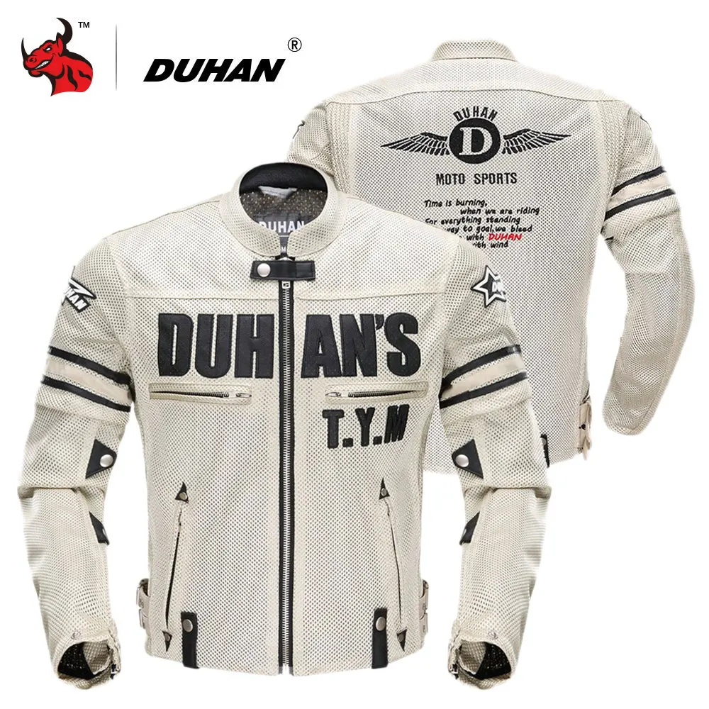 

DUHAN Motorcycle Jacket Men Breathable Mesh Racing Protective Gear Removable Protector Retro Summer Moto Jacket Riding Clothing