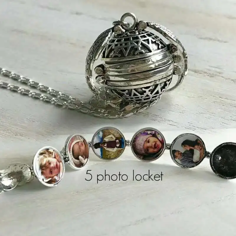 1pc Magic 4 Photo Box  Locket  Pendant Memory Floating Necklace Plated