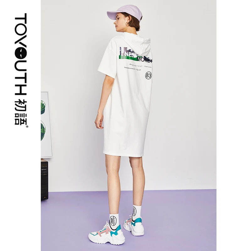 

Toyouth 2019 New Summer Hooded Dress Casual Printed Letters Short Sleeve Women Dresses