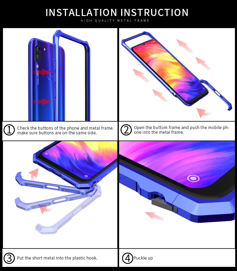 Роскошный металлический бампер для Red mi Note7 чехол, боковая задняя крышка из закаленного стекла для Xiao mi red mi Note 7 Чехол, алюминиевая рамка