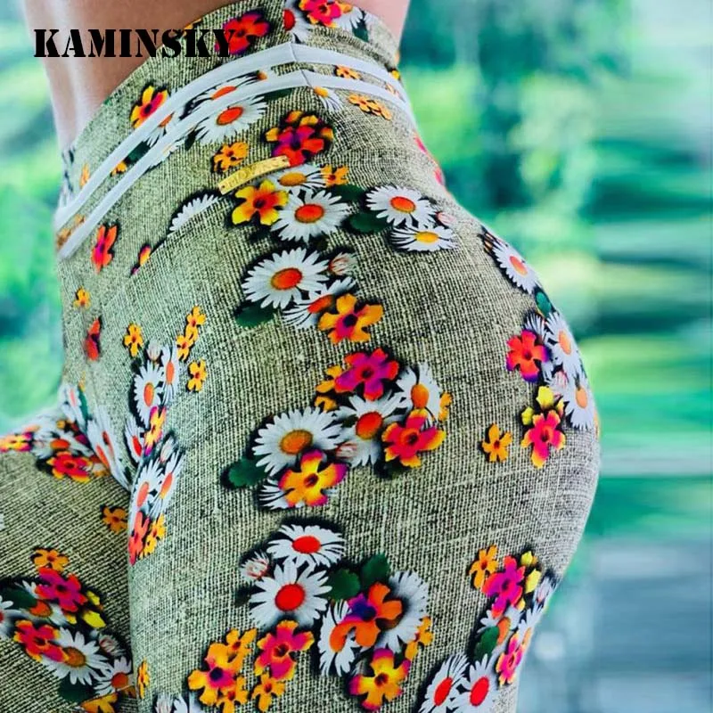 Kaminsky Новый Красочный цветочный принт леггинсы, повседневные штаны дышащий Тонкий хлопок Одежда для девочек спортивные Леггинсы