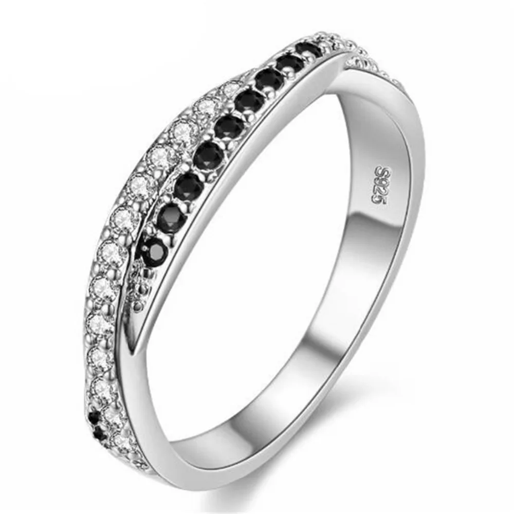 Almei černá stříbrná barva prsten pro ženy vintage dívky šperky módní prsteny bílé kameny Anel Bijoux Bague pro svatební kapely Y022