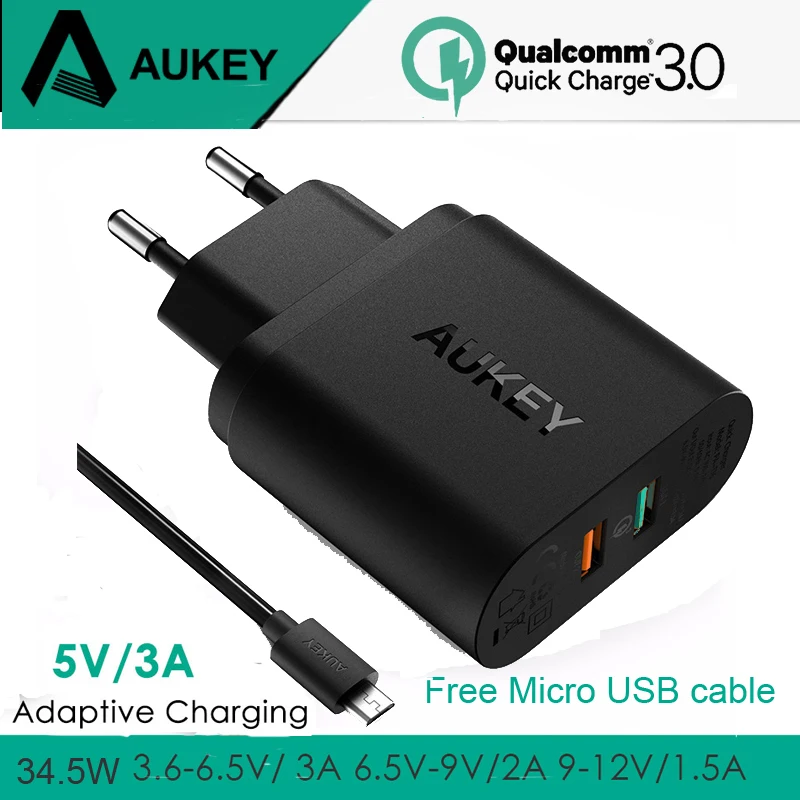 Зарядное устройство AUKEY 2 USB Quick Charge 3 0 портативное Быстродействующее зарядное для