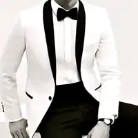 sarawan Custom Made White Tuxedo Jacket Black Shawl Lapel Black Pants, White Wedding Tuxedos For Men,BESPOKE GROOM TUXEDO,
