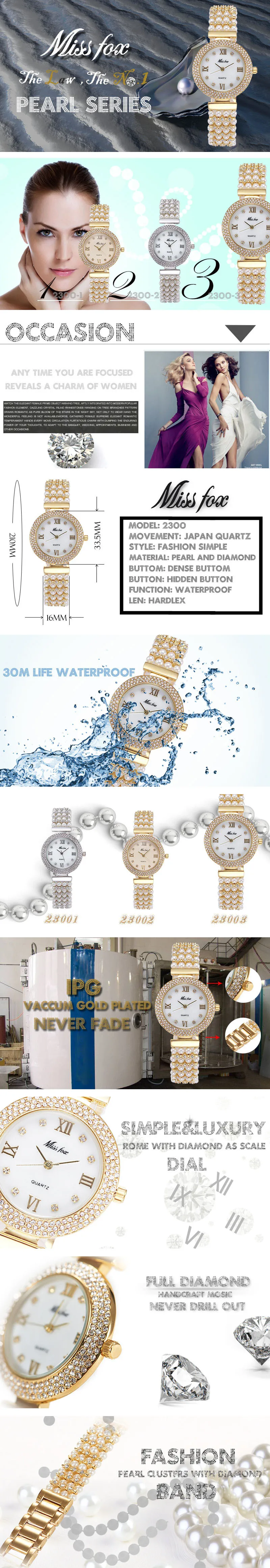 New MissFox Nature Pearl Watch Women Famous Brand Stainless Steel Back Water Resistant Gold Watch Quartz Diamond Timepiece Women (4)