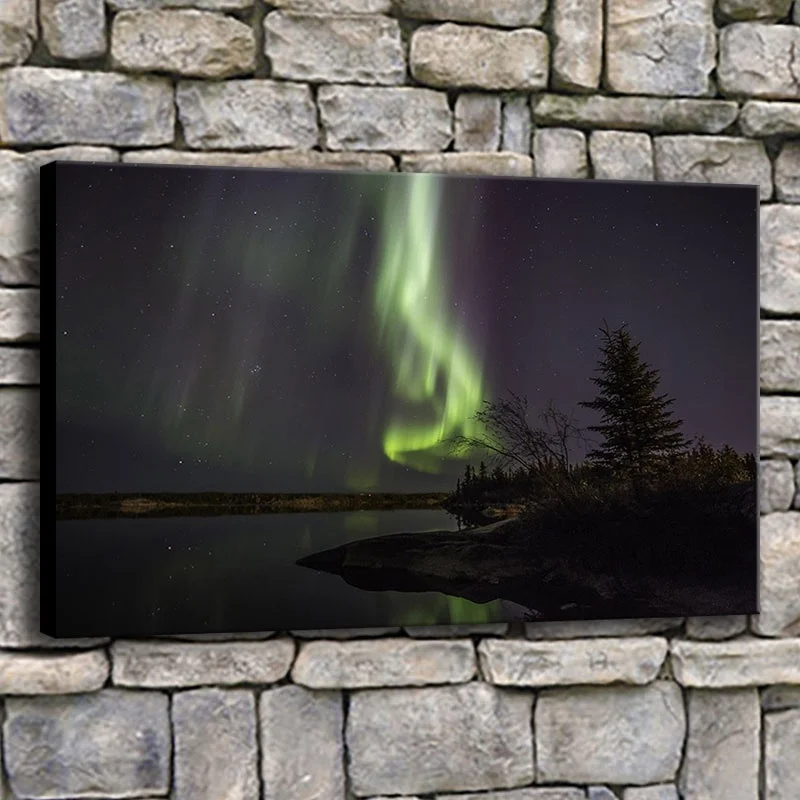 

Canvas Print Pictures Wall Art Frame 1 Piece Northern Lights Painting Living Room Forest Aurora Borealis Poster Home Decor Frame