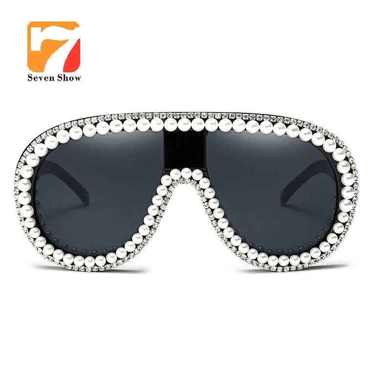 Oversized Luxury Black Women Sunglasses 2020 Fashion Pearl Brand