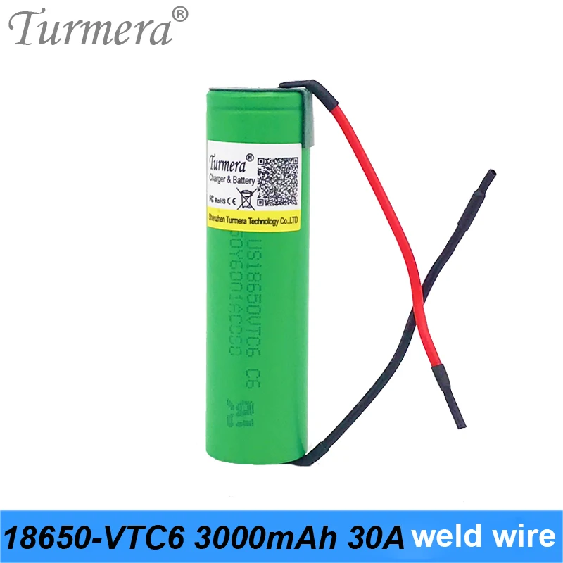 

original Turmera us18650vtc6 vtc6 30a 18650 3000mah battery for battery screwdriver rechargeable battery pack + welding wire