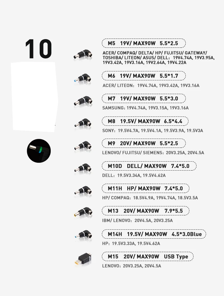 15-20 в 90 Вт ноутбук AC Автоматический универсальный адаптер питания зарядное устройство для acer ASUS DELL Thinkpad lenovo sony Toshiba samsung Ноутбук