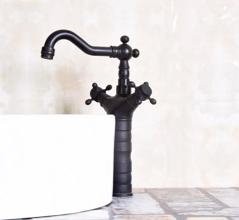 Black Oil Rubbed Brass Dual Cross Handles Single Hole Swivel Spout Kitchen Sink Bathroom Vessel Basin Faucet Mixer Tap anf138